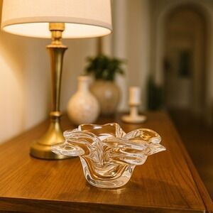 Vintage MCM Murano Hand Blown Art Heavy Glass Bowl‎ Trinket Holder Candy Dish